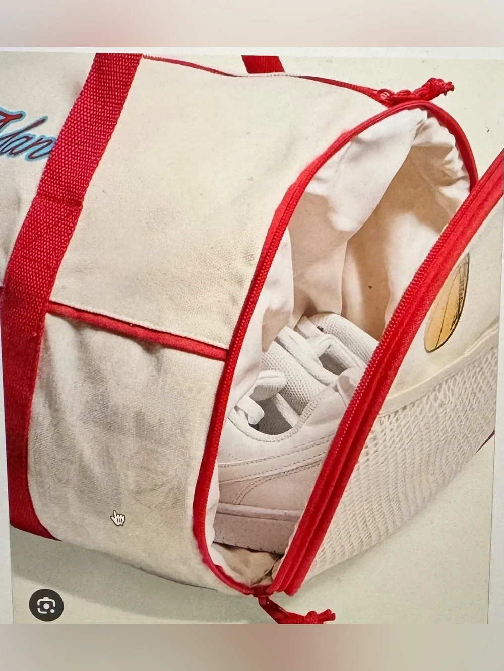 NBA Unisex White and Red Canvas Duffel with Retro Basketball Motif